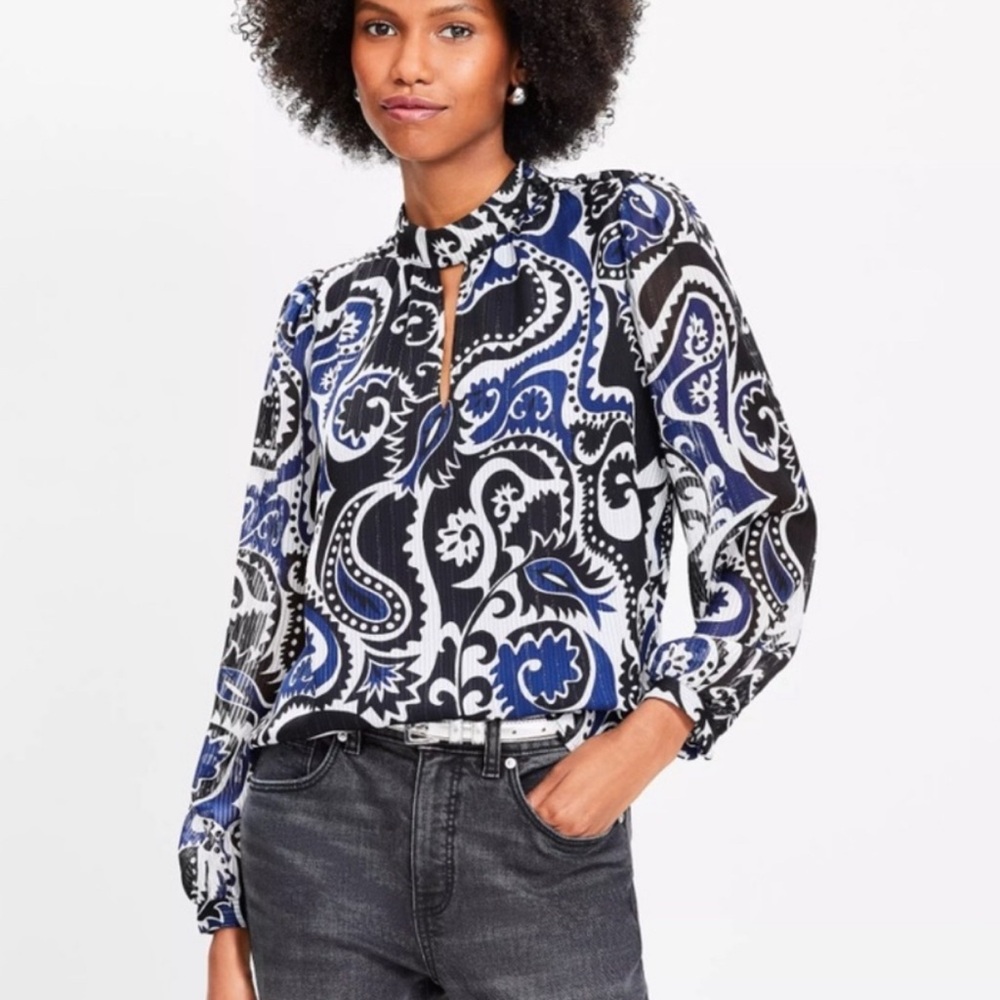 Loft long sleeve Black and Blue Paisley Blouse